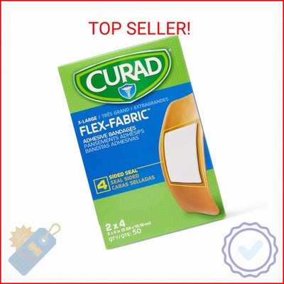 CURAD Flex-Fabric Adhesive Bandages, X Large 2 x 4 Inch, 50 Count,