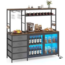 COSTWAY Wine Coffee Bar Cabinet with LED Lights