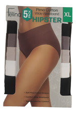 Felina Pima Cotton Women's Hipster Panty 5-Pack Wide Waistband XL Tagless New
