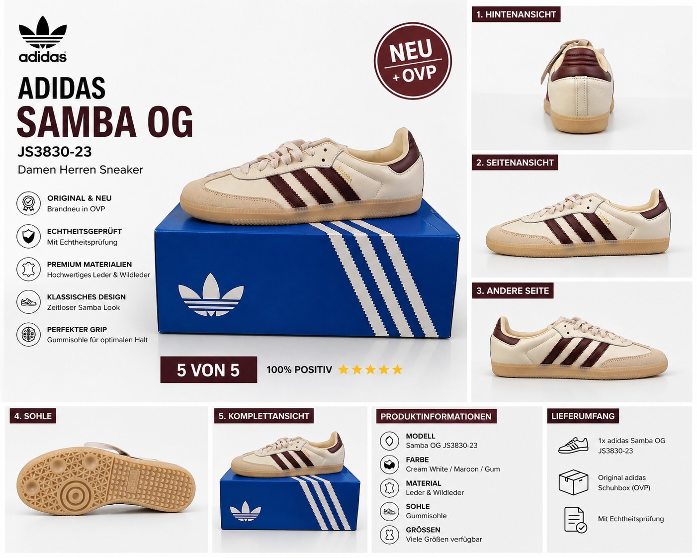 Moderne adidas Samba OG Sneaker JS3830-23 Unisex Damen Herren Sneaker NEU + OVP