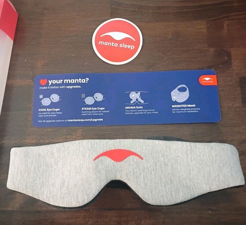 Manta Sleep Mask 100% Light Blocking Eye Mask Zero Eye Pressure Gray Adjustable