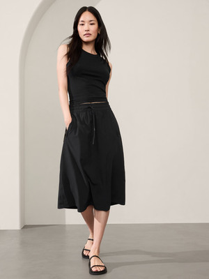 Athleta M MEDIUM Avenue Skirt, Black Midi Elastic Waist Skirt Work Versatile NWT