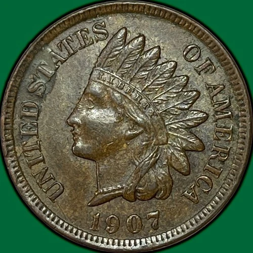 1907 Indian Head Cent Choice Almost Uncirculated AU+ Coin #33998