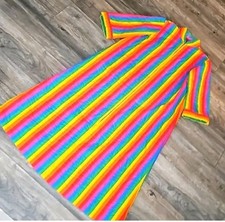 Vintage House Coat Rainbow Vintage S/M Long Line Lounge-Wear Multicolored Stripe