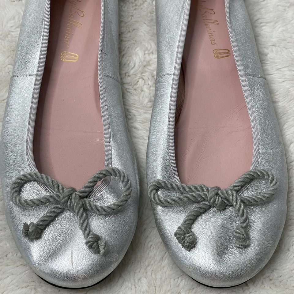 Pretty Ballerinas Women's Silver Round Toe Ballerina Leather Flat Shoes Size 38 - Image 2 of 4