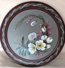 Wandteller floral bemalt, moderner Alpenstil, Holz, 45cm