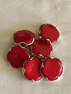 Shiney Red & Gold Look Shank Buttons X 6 New