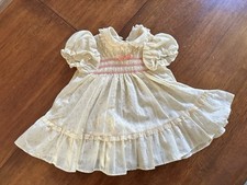 Polly Flinders Vintage Dress Pink Flowers Smocked Sz 18 Months Prairie Cottage