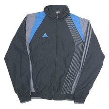 ADIDAS Womens Black & Blue Zip Jacket UK 10 Polyester Track Sports Casual