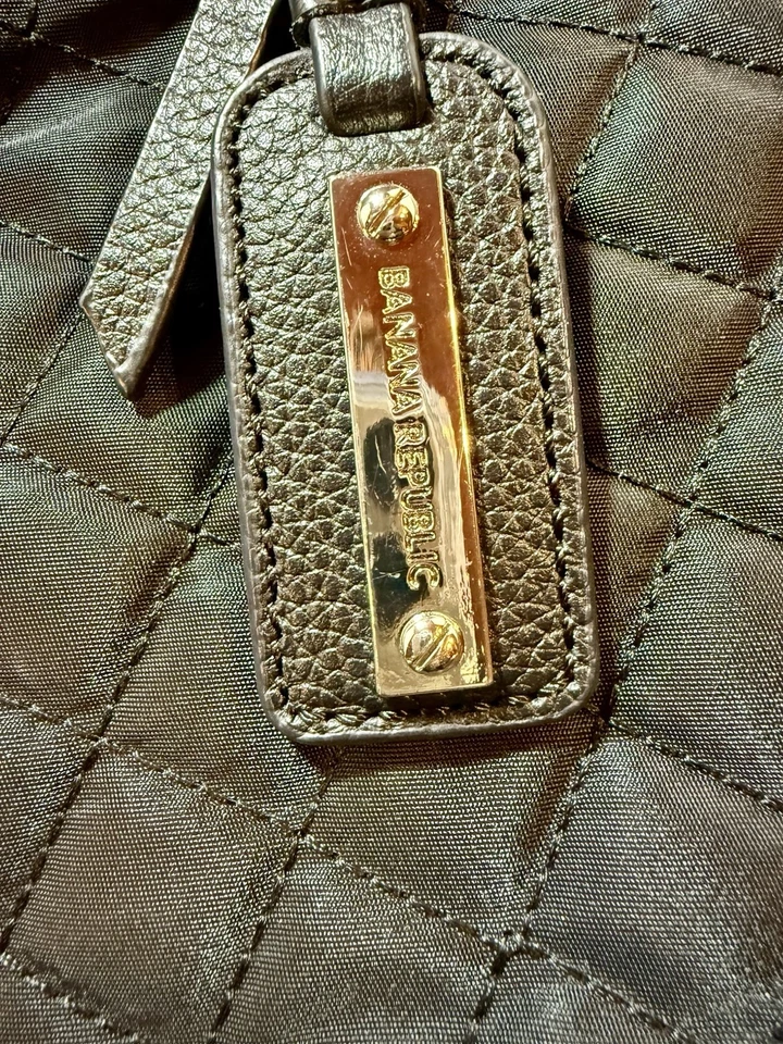 Banana Republic BLACK Oversized Quilted Nylon Leather Weekender Tote Bag Purse  - Image 3 of 4