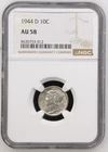 1944 D United States Silver Mercury Dime - NGC AU 58