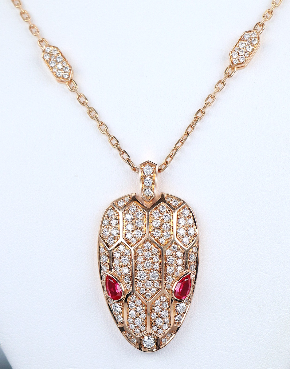 $18500 18k Rose Gold Pave Set Snake Head Serpenti Seduttori