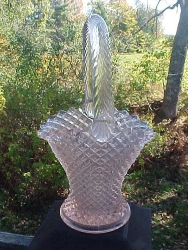 Vintage Miss America Pink Depression Glass Basket with Handle