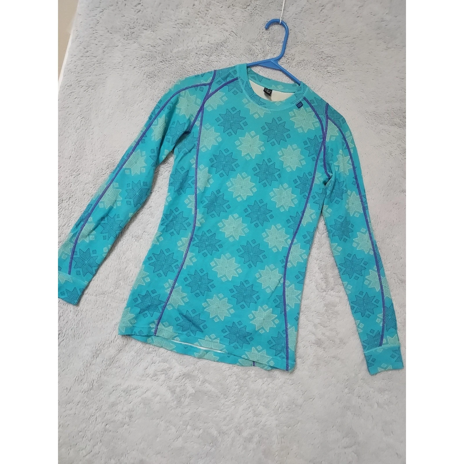 Helly Hansen Shirt Womens Medium Merino Wool Base Layer Blue Teal Snowflake M