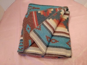 Wooded River Wool Blend Throw Blanket Aztec Pattern USA 58 X 72