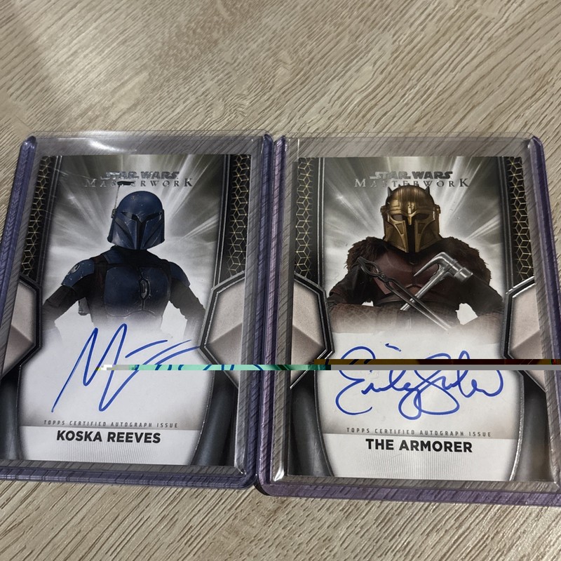 Both 2025 Topps Star Wars Masterwork Autographs The Armorer Emily Swallow A-ES