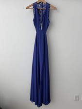 Bebe Blue Backless Lace Gown Size 2 NWT V-Neck Maxi Dress
