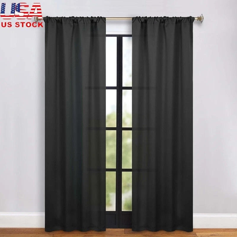 Solid Blackout Curtain Set 100% Polyester Room Darkening Panels 2 Pack Easy Care