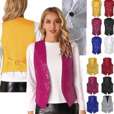 KarnevalsTeufel Paillettenweste Silber Für Damen – Kurz, ärmellos, Größe XL, Aus Polyester