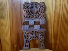 Hand Carved Wood Folding Cookbook Holder Bible Book Display Stand Rustic Boho