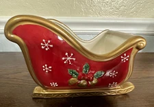 Fritz & Floyd Festive Bells Ceramic Red Santa Sleigh Winter Christmas Planter 