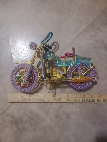 Motorcycle Figure Made out of Wire SUPER UNIQUE Colorful 11" x 8" - Picture 2 of 10