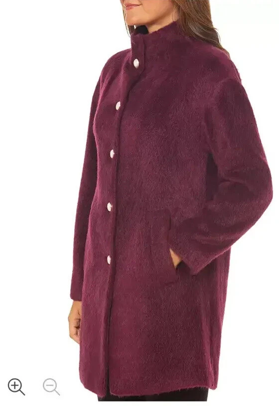 NUEVO CON ETIQUETAS KATE SPADE Abrigo Piel Sintética Peluche Botón Perla Talla Pequeña Vino Borgoña Nuevo con Etiquetas Foto 3 de 4