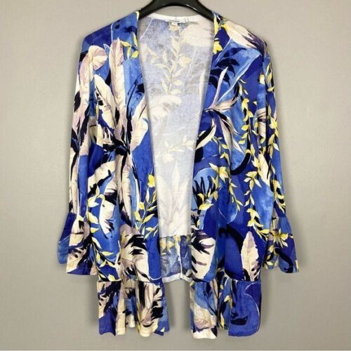 Chico’s Summer Romance Tropical Cardigan Sweater Women’s Size XXL Peplum Linen