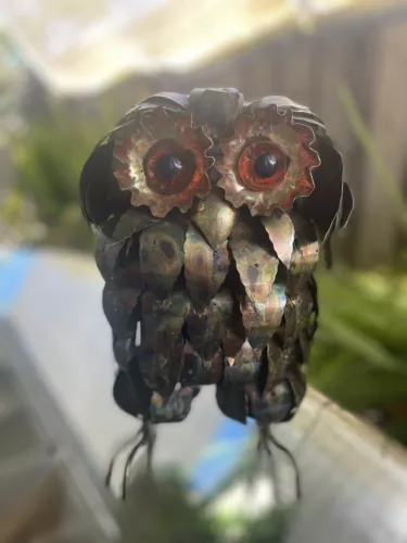 Vintage Brutalist Owl Sculpture C Jere Era Copper Metal Mid Century Modern Large