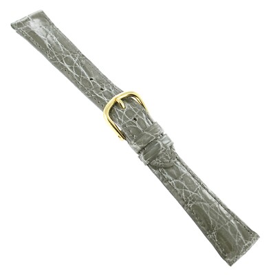 17mm deBeer Gray Genuine Crocodile Turned Edge Hand Stitched Watch Band Short