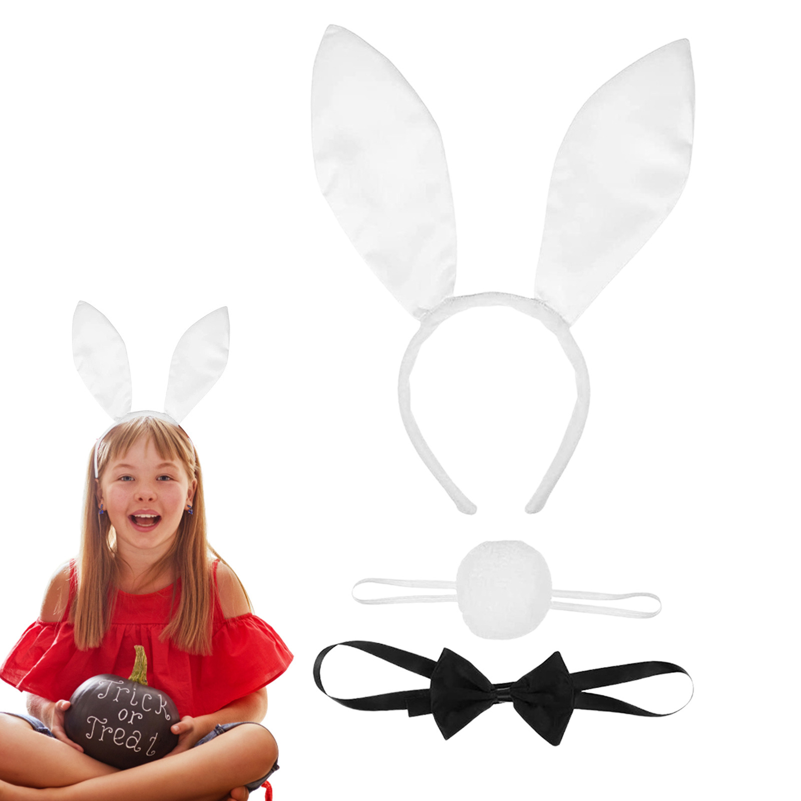 Bunny Costume Playboy Accessory Set with Rabbit Ear&Bow Tie&Tail, Black