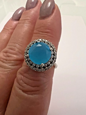 Ring Sterlingsilber 925 Damen Echtschmuck Chalzedon Blau Neu Eliteschmuck