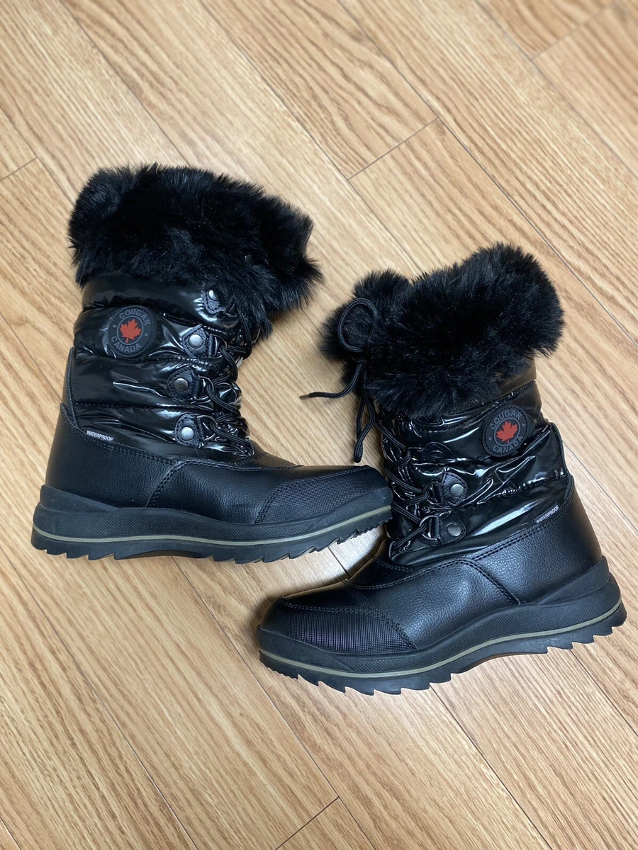 Cougar Canada Women s Waterproof Faux Fur Trim Winter Black Boots Size 7