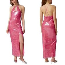 Urban Outfitters 'Harley' ~ Coral Pink Sequins Halter Side Slit Maxi S NEW $129
