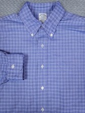 Brooks Brothers Makers Men's Size 17-36 Original Polo Shirt Blue Plaid Supima