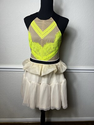 Three Floor Beige - Yellow Tulip Mini Dress Lined Knit Floral US 12