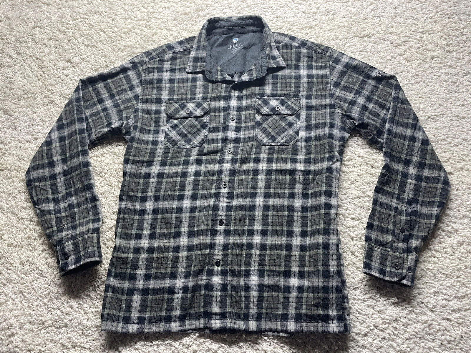 KUHL Dillingr Flannel Button Up Shirt Men’s XL Gray Plaid Outdoor EUC