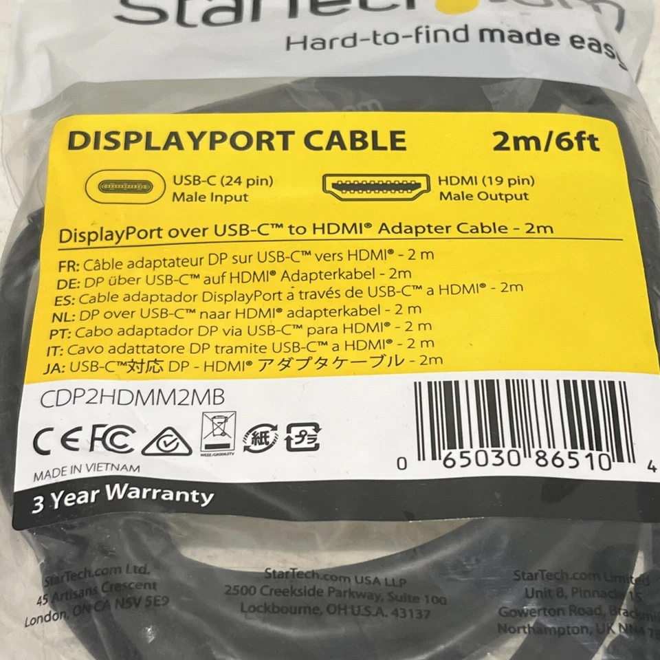 NEW  2m USB C to HDMI Cable. StarTech CDP2HDMM2MB - Image 2 of 3