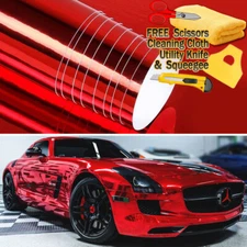 240"x60" Red Chrome Mirror Vinyl Film Wrap Sticker Decal Stretchable 20ft x 5ft