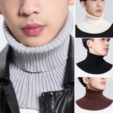Men Turtleneck False Fake Collar Ribbed Knitted Detachable Warm Neck Wrap Scarfs