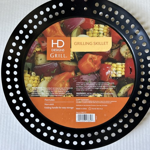 HD Designs 12" x 2" Round Nonstick Grill Skillet-Folding Handle-BBQ-FMO177 - Picture 2 of 6