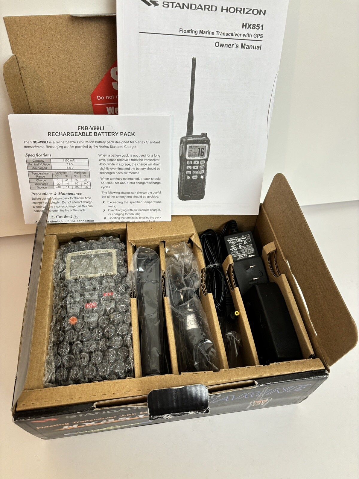 Standard Horizon Marine HX851 Floating Handheld VHF Radio Complete