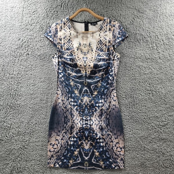 BARDOT Womens Dress Size 8 Black Blue Beige Animal Print Short Sleeve Bodycon