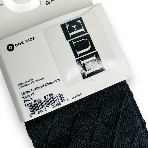 HUE Textured Diamond Knee Hi Womens One Size Black 1 Pair NEW - Picture 2 of 2