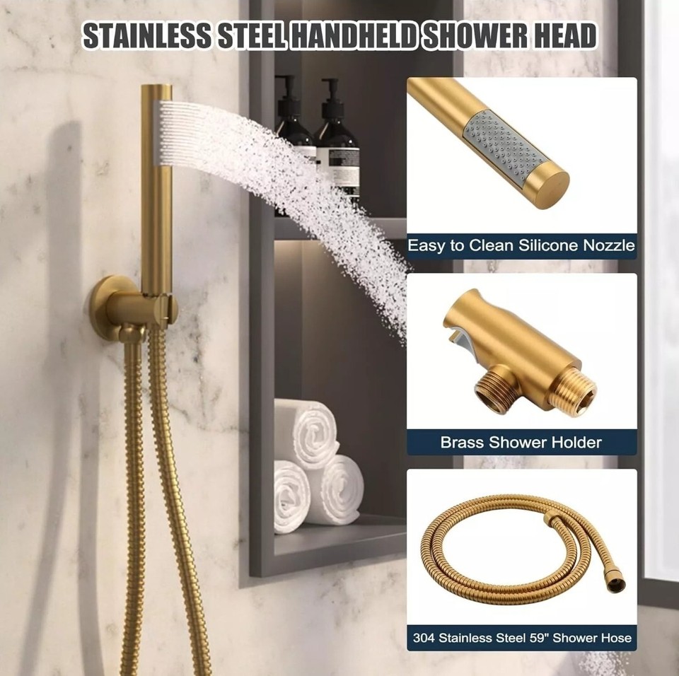 Shower Faucet Set Wall Mount Rainfall Shower Head Combo Tub Spout w