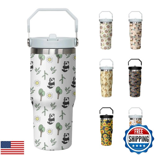 30 Unzen Panda Becher mit Griff und Flip Strohhalm, Edelstahl Isolierbecher,