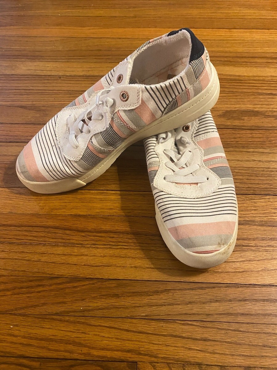 Roxy Surf Shoes White Pink Grey Navy Striped Women’s Cannon US