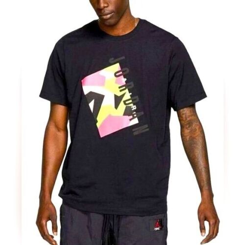 Jordan Air Nike JSW Pattern T-Shirt Black with Volt Pink Men’s M - Picture 1 of 11