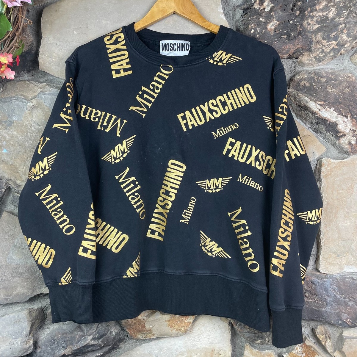 【送料&関税込】Moschino Patterned Sweater Moschino Fauxschino Milano Couture Faux Black Pullover