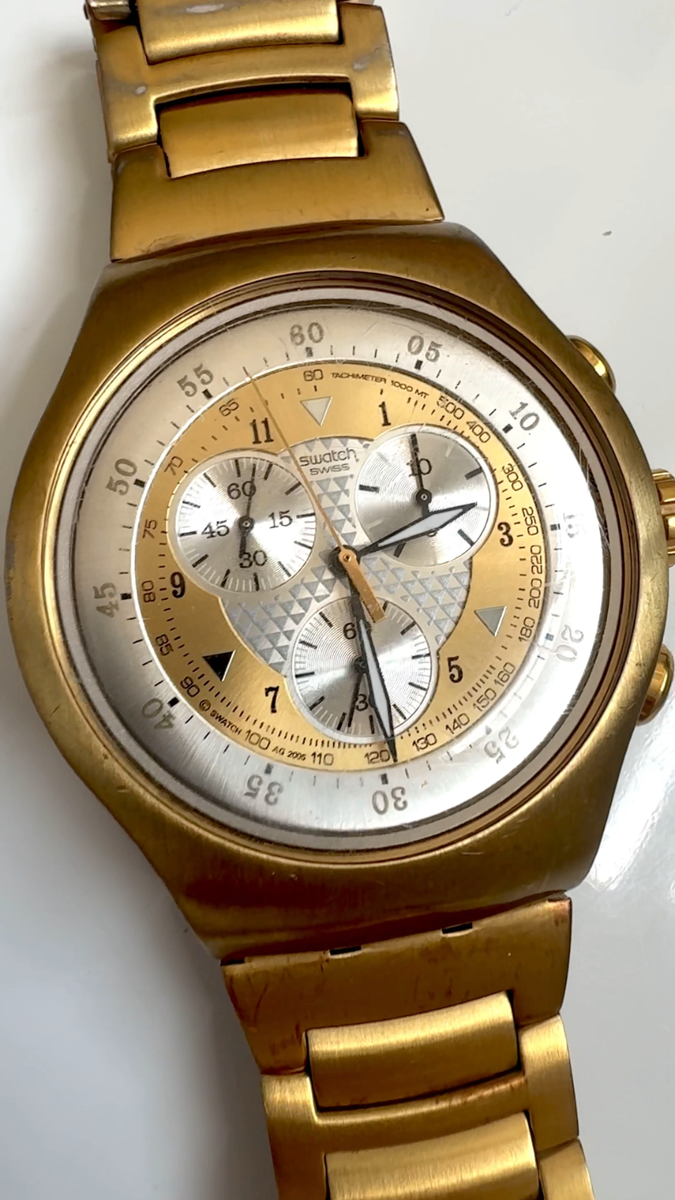 SWATCH GOLDEN CHEST 47mm Chronograph Wrist Watch YOG100G - WORKING